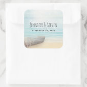 沿岸のビーチシーン結婚式の日付を保存 スクエアシール (バッグ)