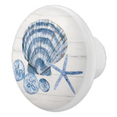 沿岸のビーチヒトスターフィッシュシーシェルズブルーホワイトウッド セラミックノブ (右)