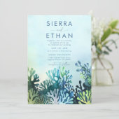 沿岸のビーチ　オーシャンブルー　サンゴ　モダンウェディング 招待状 (スタンド正面)
