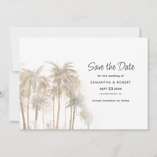 沿岸のヤシの木とQRコード結婚ズ セーブザデート (正面)