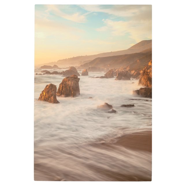 沿岸の夕日 メタルプリント (正面)