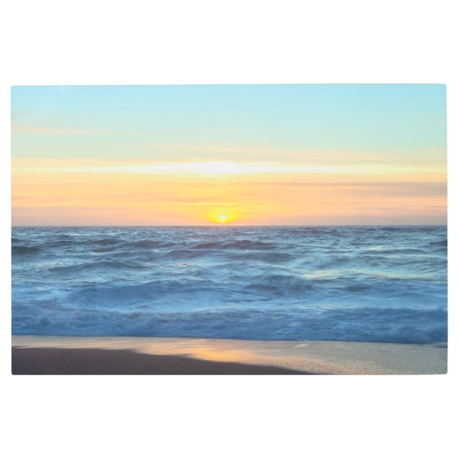 沿岸の夕日 メタルプリント (正面)
