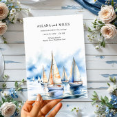 沿岸の帆船の結婚式の詳細とQRコード 招待状