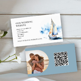 沿岸の帆船の結婚式ウェブサイトとQRコード エンクロージャーカード