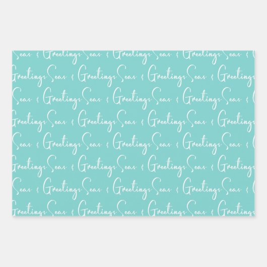 沿岸の海とイニシャルとのグリーティングシェル ラッピングペーパーシート (正面3)