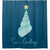 沿岸の海とグリーティングシェルツリー シャワーカーテン (正面)