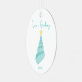 沿岸の海とグリーティングシェルツリー メタルオーナメント (正面左)