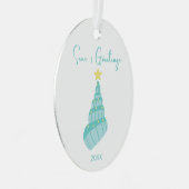 沿岸の海とグリーティングシェルツリー メタルオーナメント (正面右)