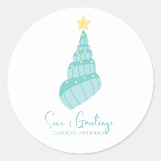 沿岸の海とグリーティングシェルツリー ラウンドシール (正面)