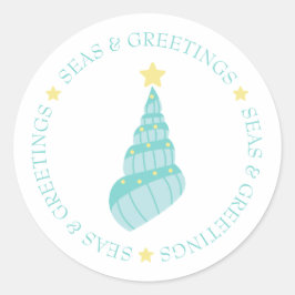沿岸の海とグリーティングシェルツリー ラウンドシール