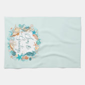 沿岸の海とグリーティングシーホースのシェル キッチンタオル (横)