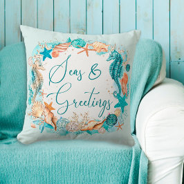 沿岸の海とグリーティングシーホースのシェル クッション