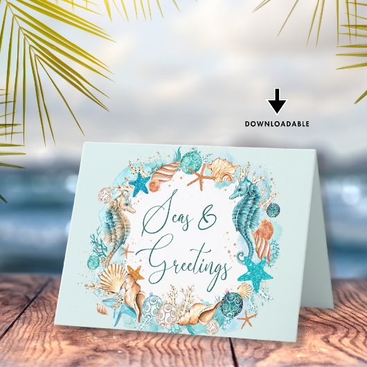 沿岸の海とグリーティングシーホースのシェル シーズンカード