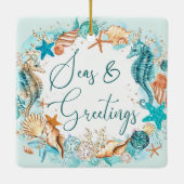 沿岸の海とグリーティングシーホースのシェル セラミックオーナメント (裏面)