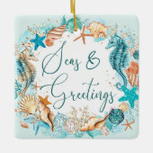 沿岸の海とグリーティングシーホースのシェル セラミックオーナメント (正面)