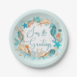 沿岸の海とグリーティングシーホースのシェル ペーパープレート