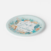 沿岸の海とグリーティングシーホースのシェル ペーパープレート (アングル)