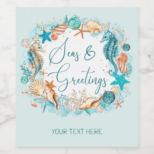 沿岸の海とグリーティングシーホースのシェル ワインラベル (シングルラベル)