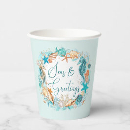 沿岸の海とグリーティングシーホースのシェル 紙コップ