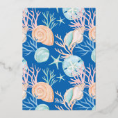 沿岸の海とグリーティングブルー海フォトフレーム 箔シーズンカード (裏面)