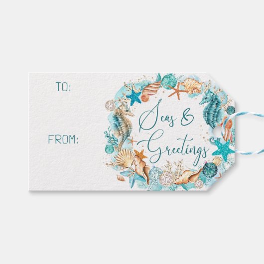 沿岸の海と挨拶の船乗り ギフトタグ (正面(横))