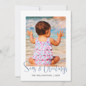 沿岸の海と挨拶フォトアクアブルーストライプの シーズンカード (正面)