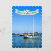 沿岸の海にグリーティングセーリングボート湾 シーズンカード (正面/裏面)