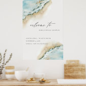 沿岸の海の波の砂のビーチカップルのシャワー歓迎 ポスター (キッチン)