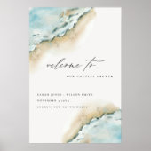 沿岸の海の波の砂のビーチカップルのシャワー歓迎 ポスター (正面)