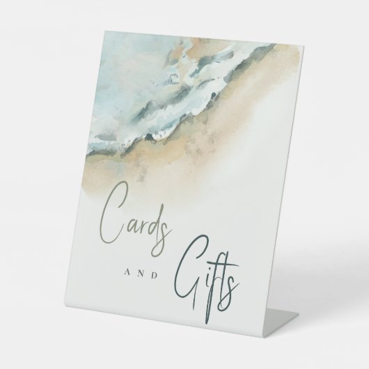沿岸の海の波サンドビーチ結婚式カード&ギフト 台座サイン (正面)