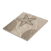 沿岸の海洋生物ヒトデとベージュの貝殻 タイル (側面)