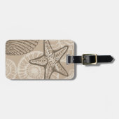 沿岸の海洋生物ヒトデとベージュの貝殻 ラゲッジタグ (正面横)