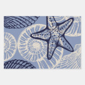 沿岸の海洋生物ヒトデとベージュの貝殻 ラッピングペーパーシート (正面2)