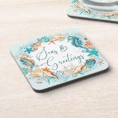 沿岸の海&グリーティングヒトデの貝殻 コースター (左側)