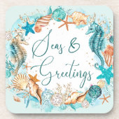 沿岸の海&グリーティングヒトデの貝殻 コースター (正面)