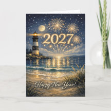 沿岸の灯台と花火　謹賀新年2027