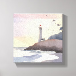 沿岸の灯台 | ビーチの水彩画 キャンバスプリント