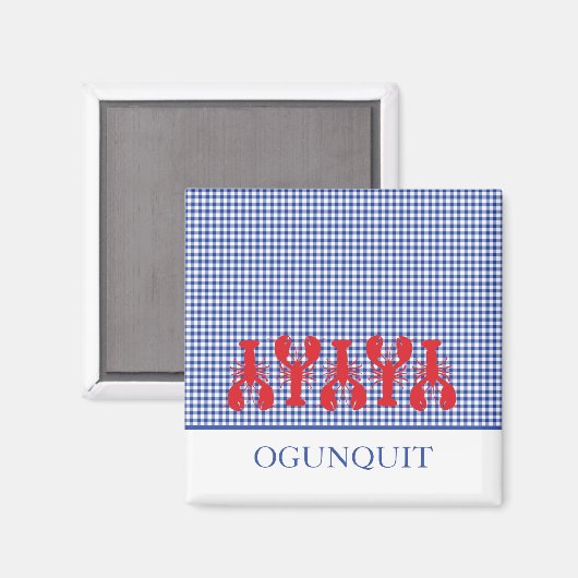 沿岸の町の名前レッドロブスターブルーホワイトチェック マグネット (正面/裏面)