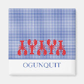 沿岸の町の名前レッドロブスターブルーホワイトチェック マグネット (正面)