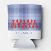 沿岸の町の名前レッドロブスターブルーホワイトチェック 缶クーラー (裏面)