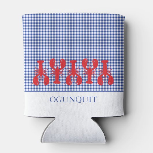 沿岸の町の名前レッドロブスターブルーホワイトチェック 缶クーラー (裏面)