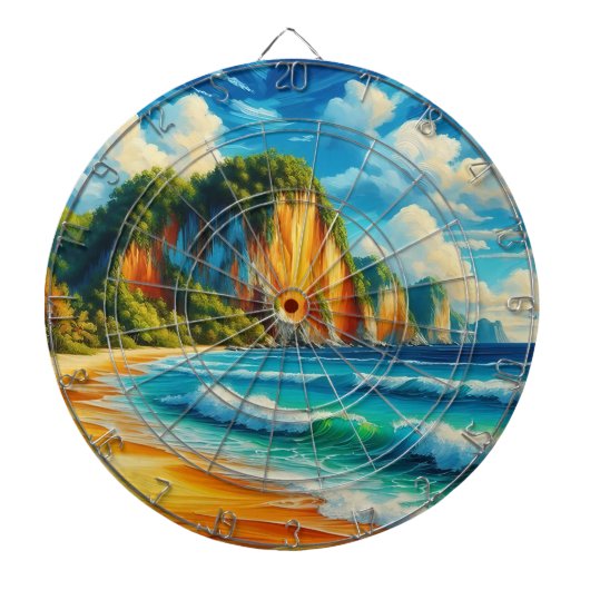 沿岸の穏やか威厳のあるな岸壁と穏やかな海岸 ダーツボード (正面)