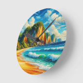 沿岸の穏やか威厳のあるな岸壁と穏やかな海岸 ラウンド壁時計 (傾斜)