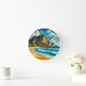 沿岸の穏やか威厳のあるな岸壁と穏やかな海岸 ラウンド壁時計 (ホーム)