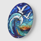 沿岸の空ステンドグラス海シーガル海 ラージ壁時計 (傾斜)