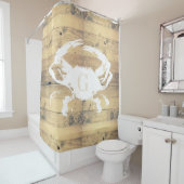 沿岸の素朴木の板ホワイトカニ |モノグラム シャワーカーテン (インサイチュ)