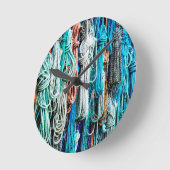 沿岸の航海の青いロープパターン ラウンド壁時計 (傾斜)