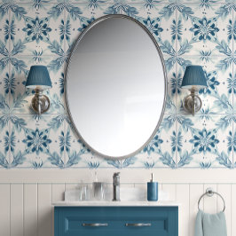 沿岸の花のタイル – ソフトティール（緑がかった色）、白 – 沿岸 壁紙