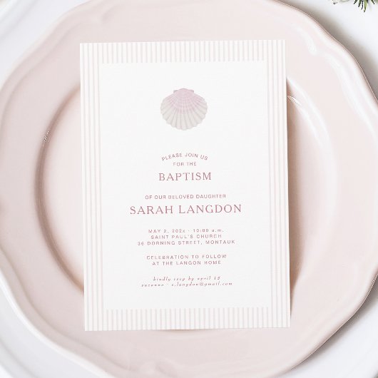 沿岸の貝殻 白 ピンク 洗礼 招待状
