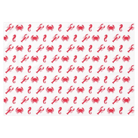 沿岸の赤い白いロブスターカニの乗馬模様 テーブルクロス (正面(横))